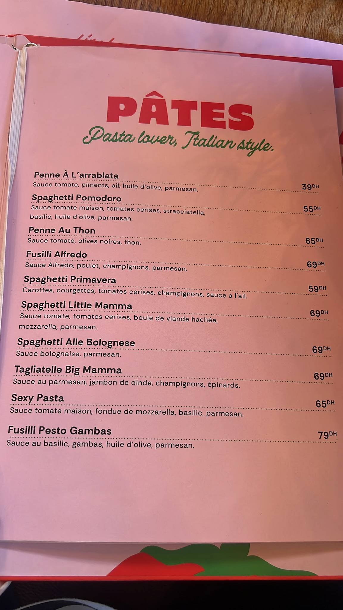 Menu de Little Mamma