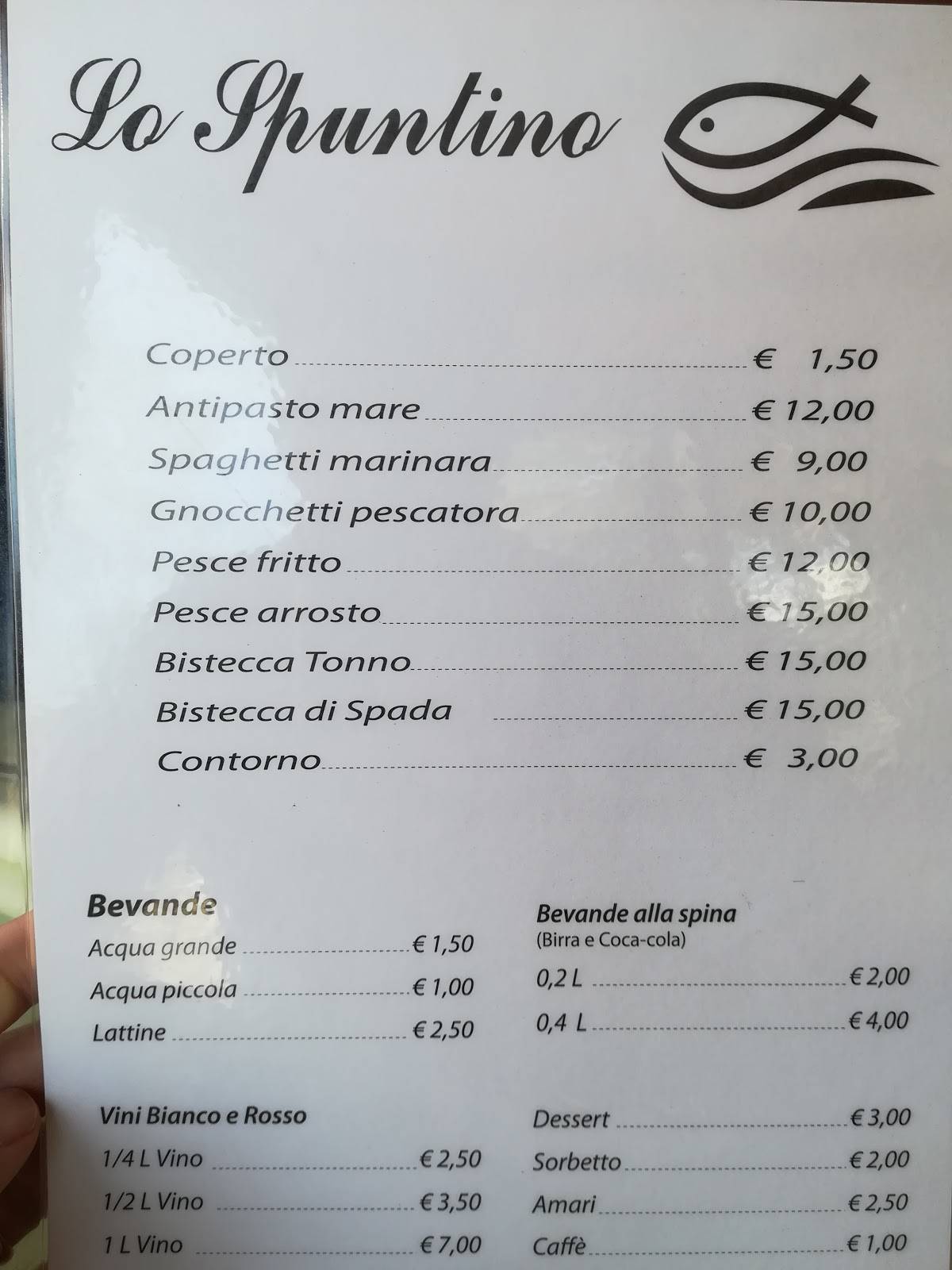 Menu di Ristorante Bar Lo Spuntino 