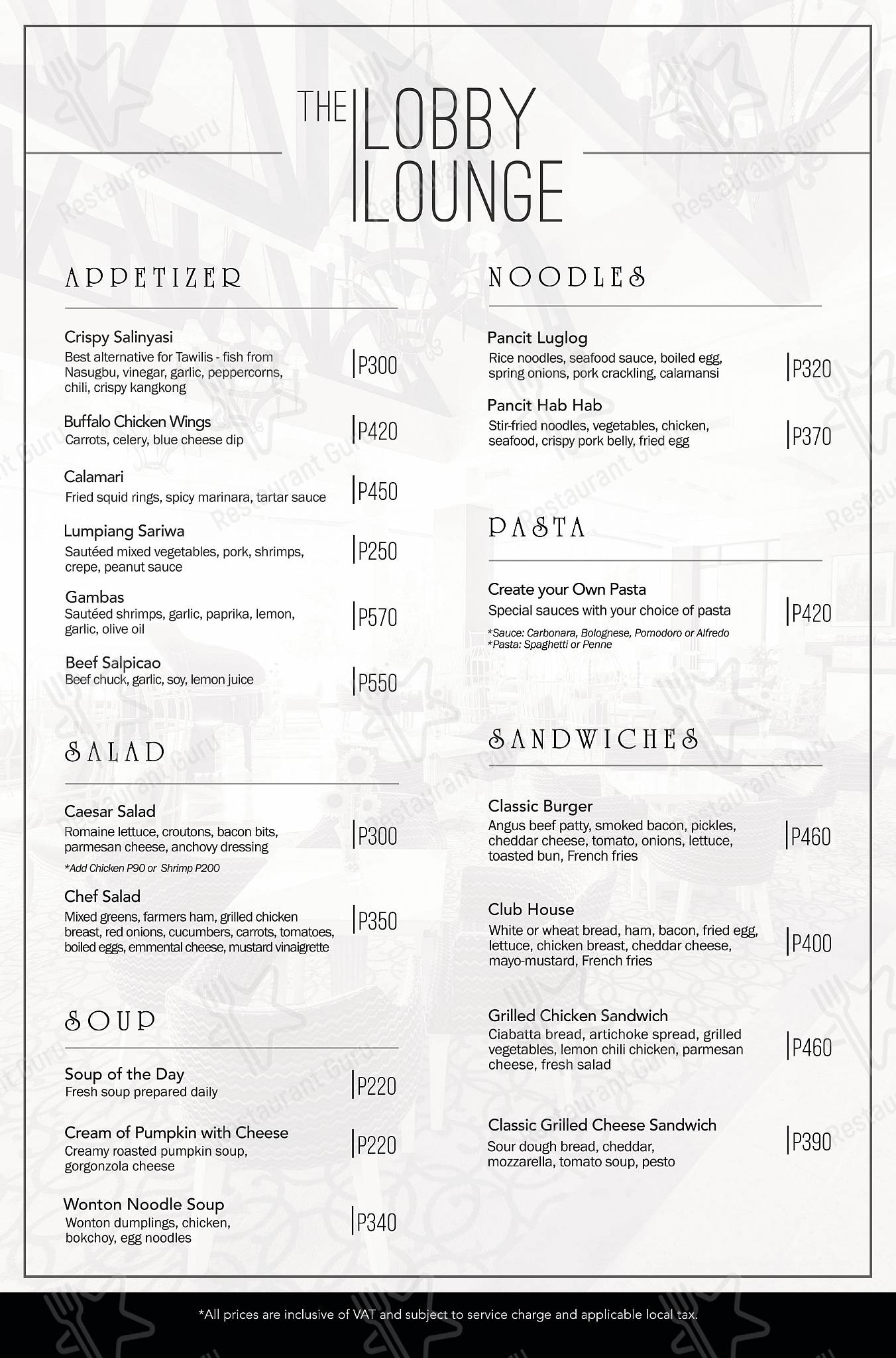 Taal Vista Hotel menu