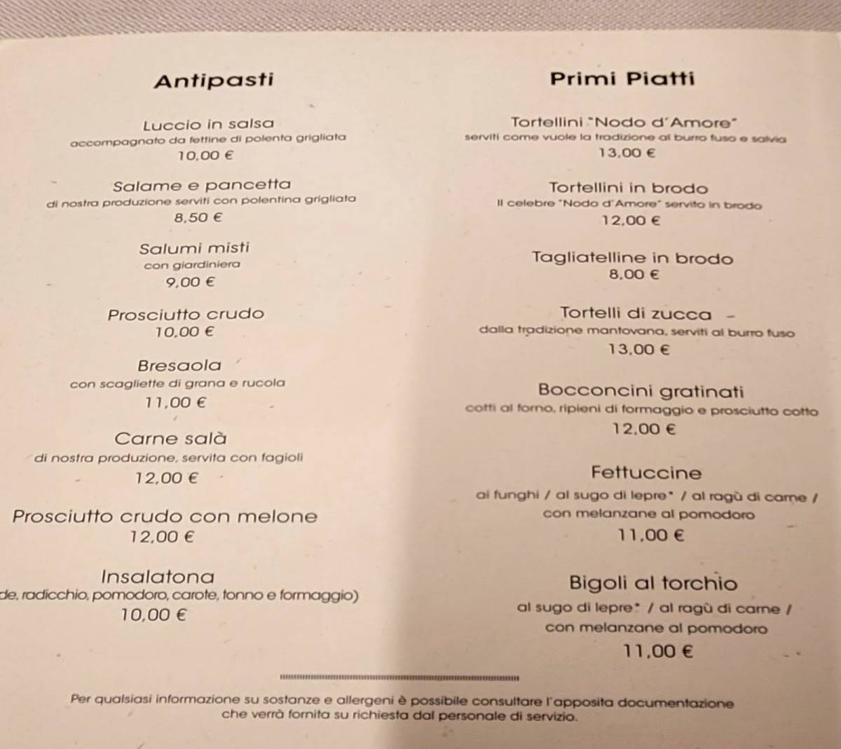 Menu di Locanda Belvedere 