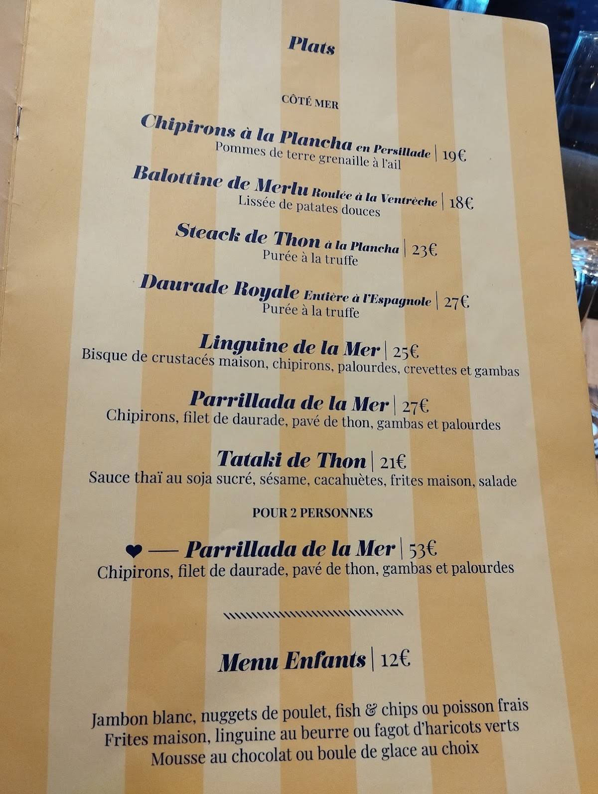 Menu de L'océan