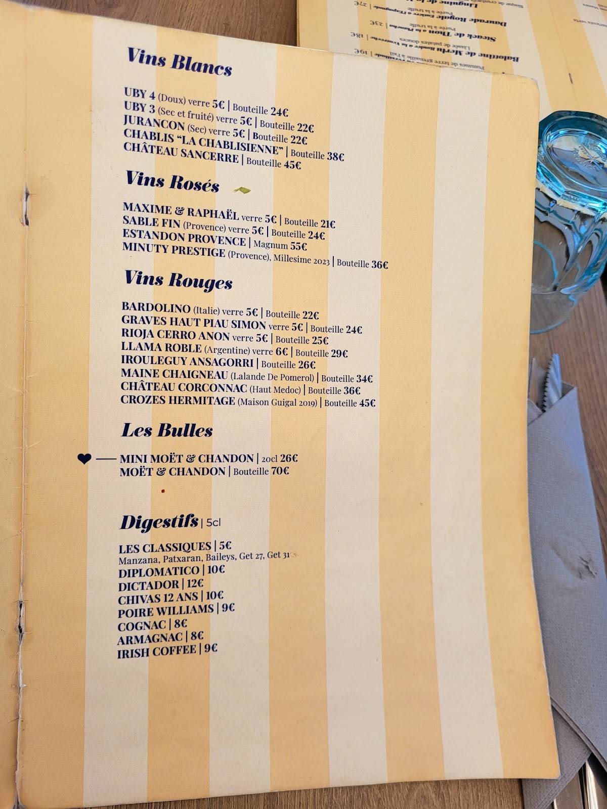 Menu de L'océan