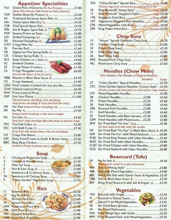 China Garden menu