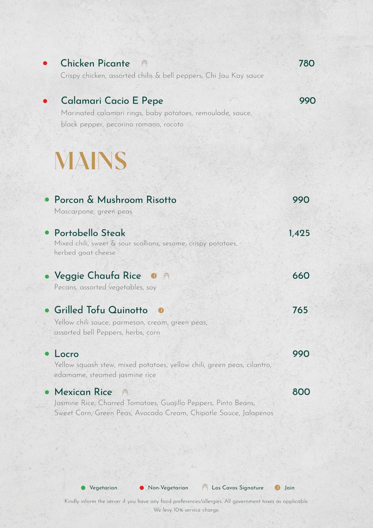 Los Cavos menu