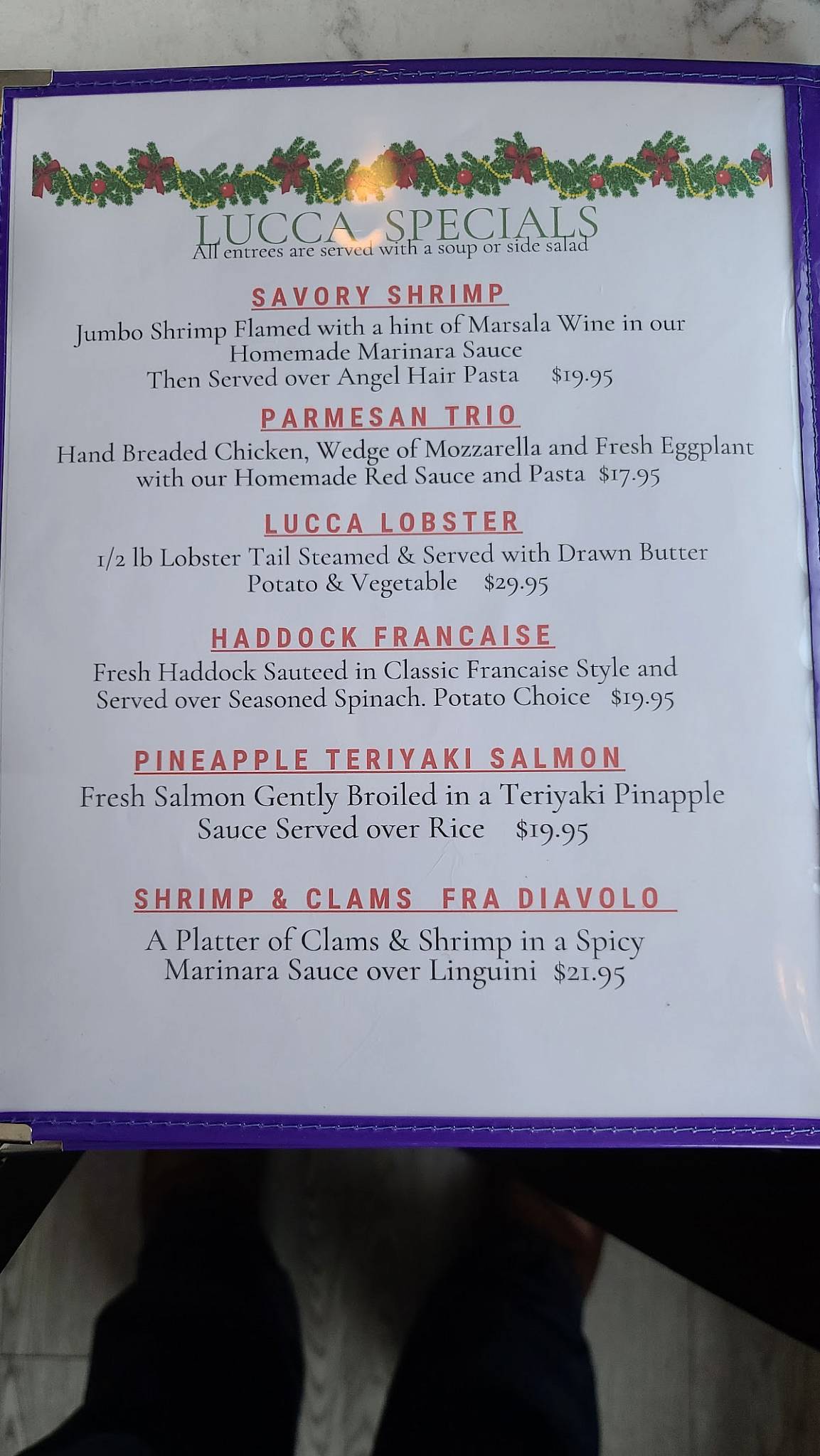 Menu at Lucca Restaurant, Taylor