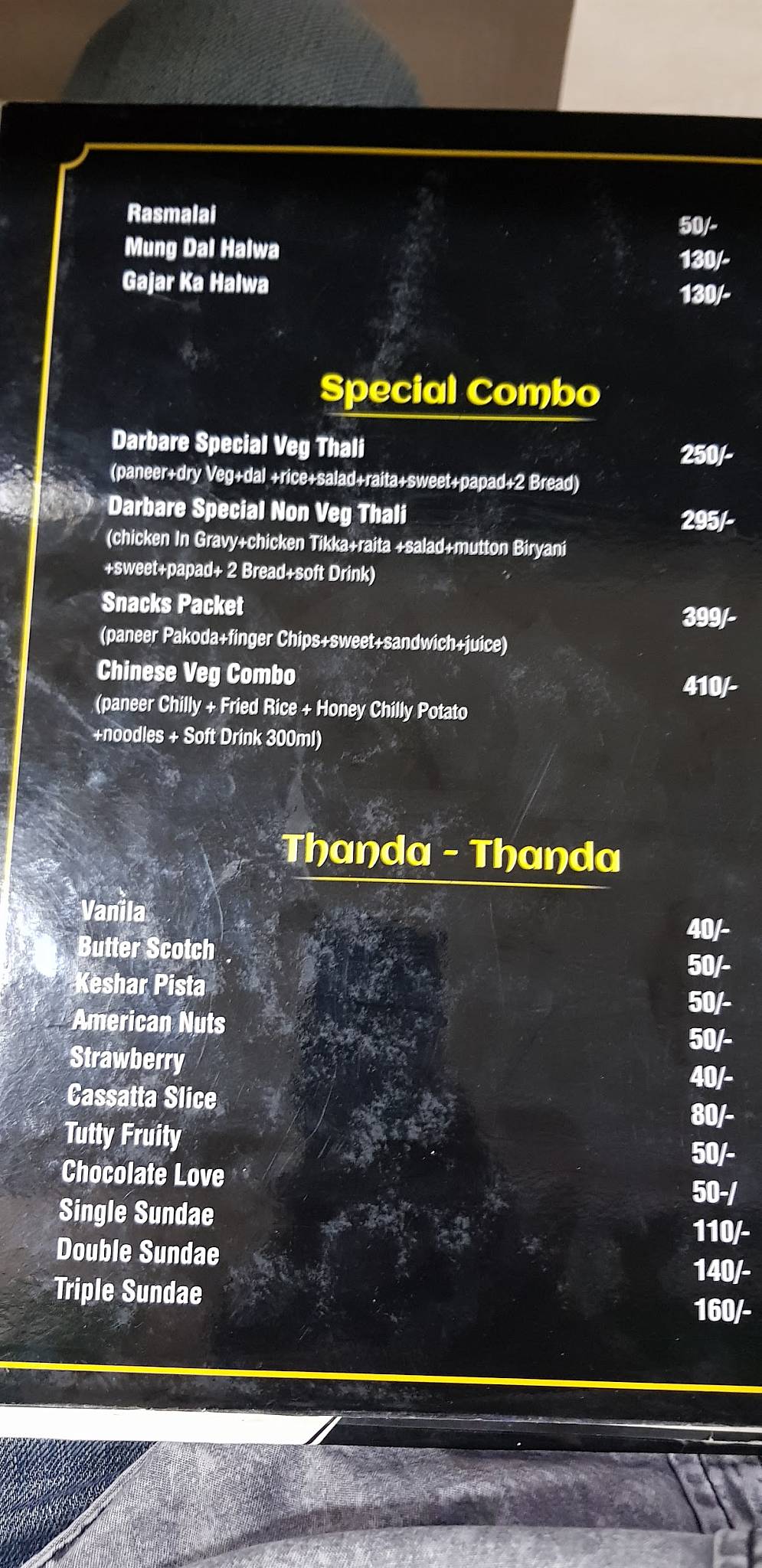 Lucknawi darbar restaurant menu