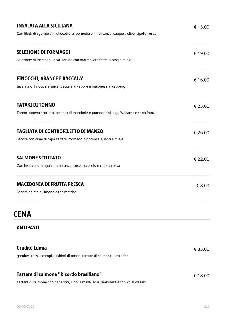 Menu di Lumia Restaurant 