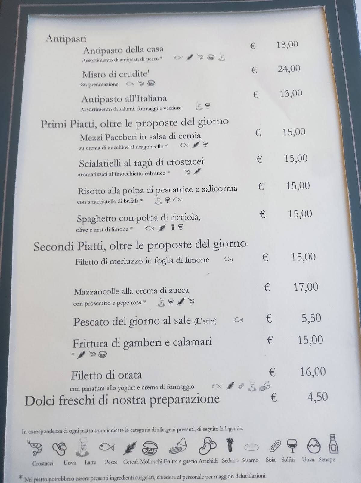 Menu di Luna e L'altro - Trættoria 