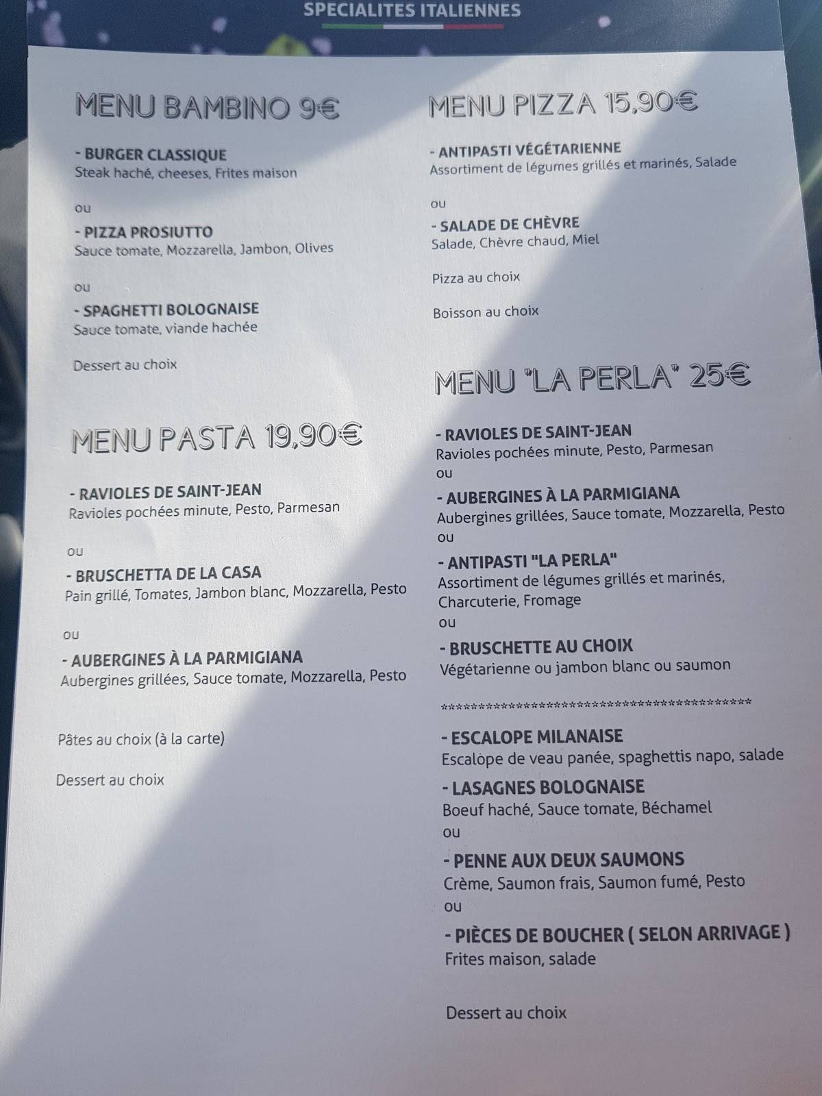 Menu de LA PERLA