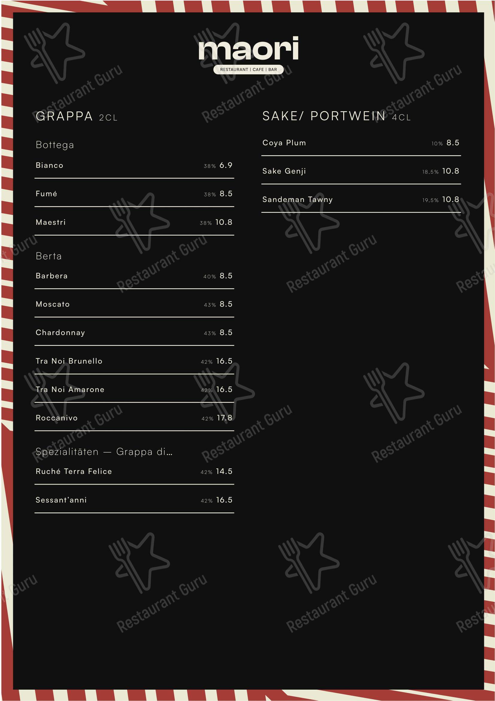 MAORI in Schlieren - Menu