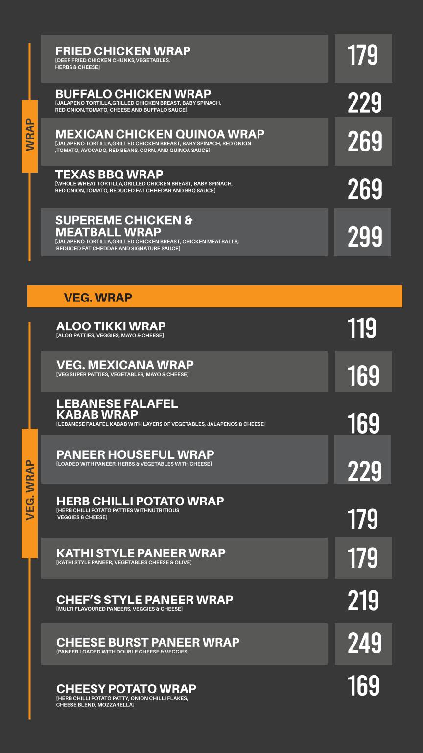 MILLIONAIRES menu