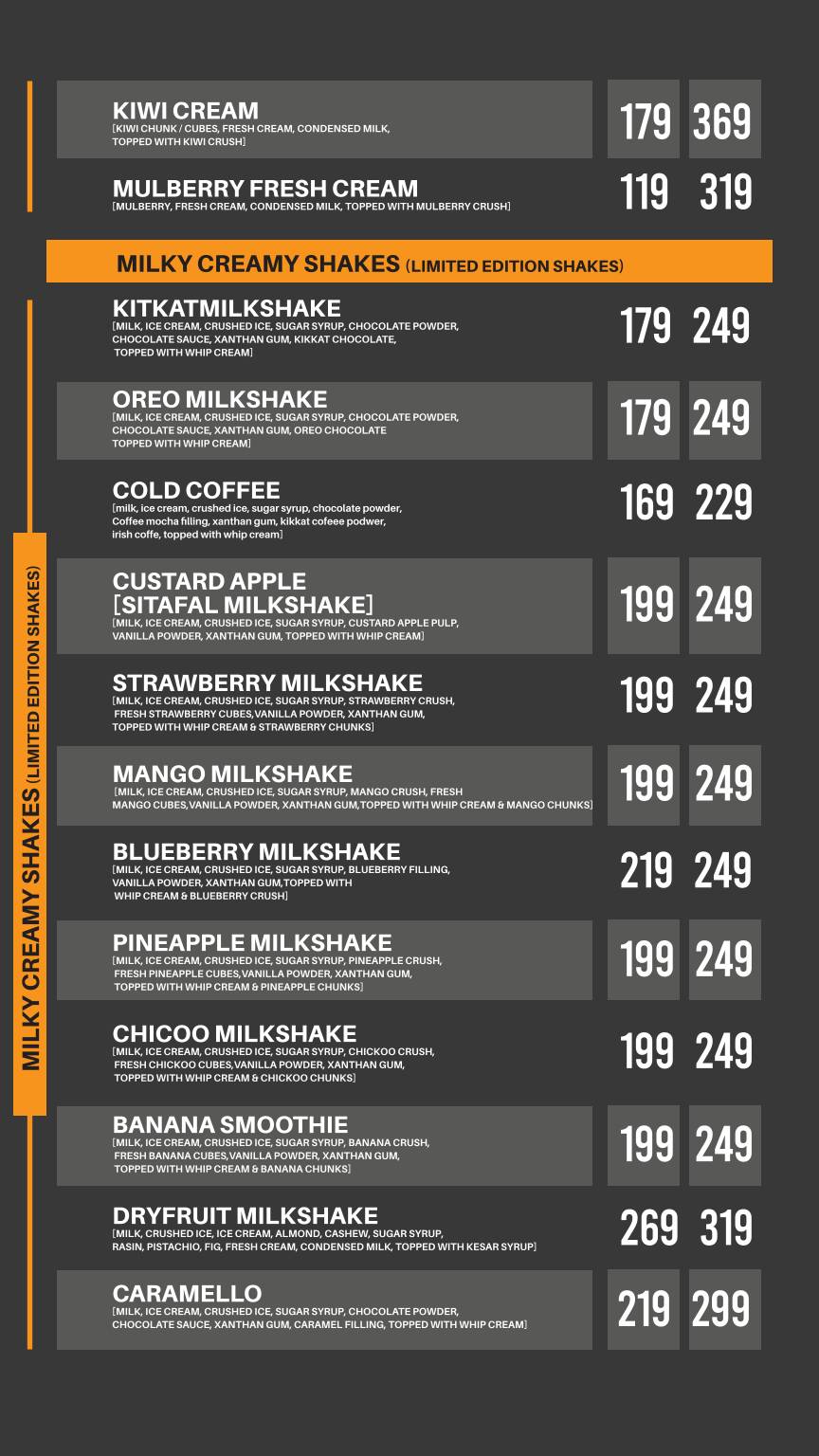 MILLIONAIRES menu