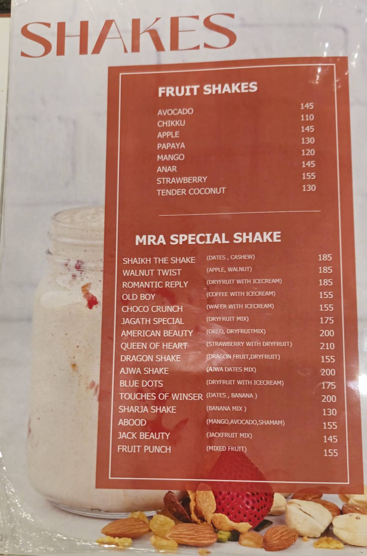 MRA Bakery & Restaurant Kozhikode menu