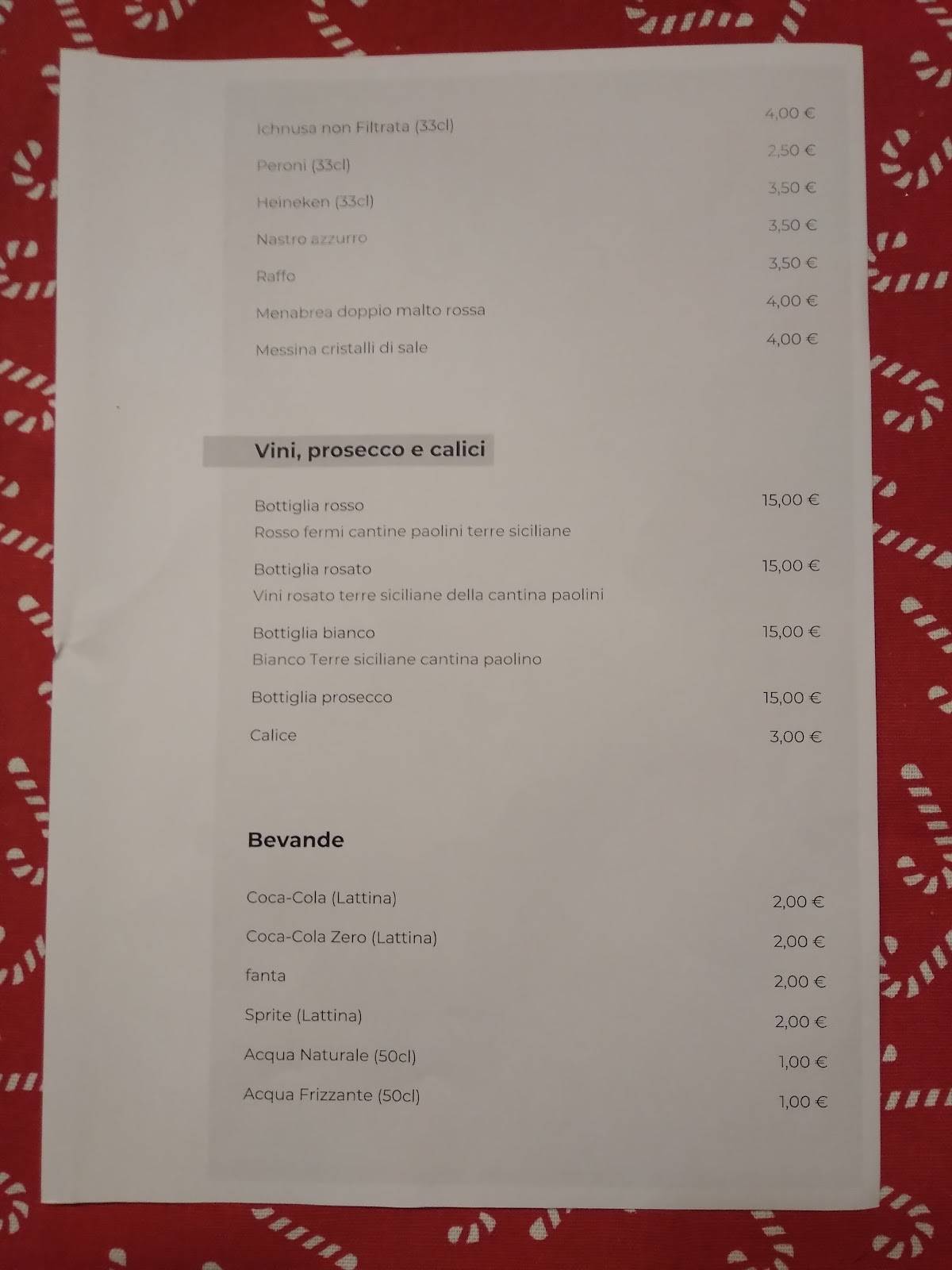 Menu de Macari Pub