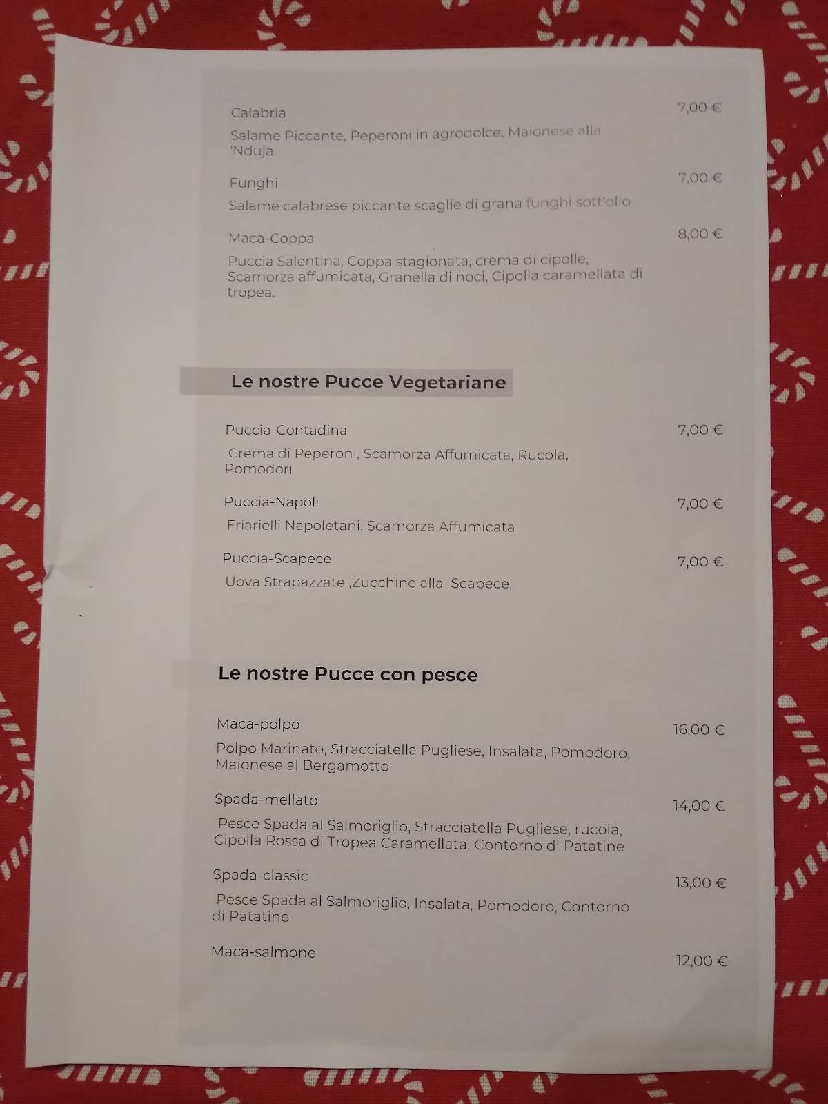 Menu de Macari Pub