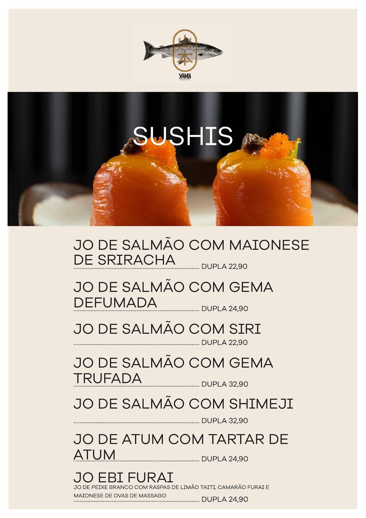 Yama Creative Sushi cardápio