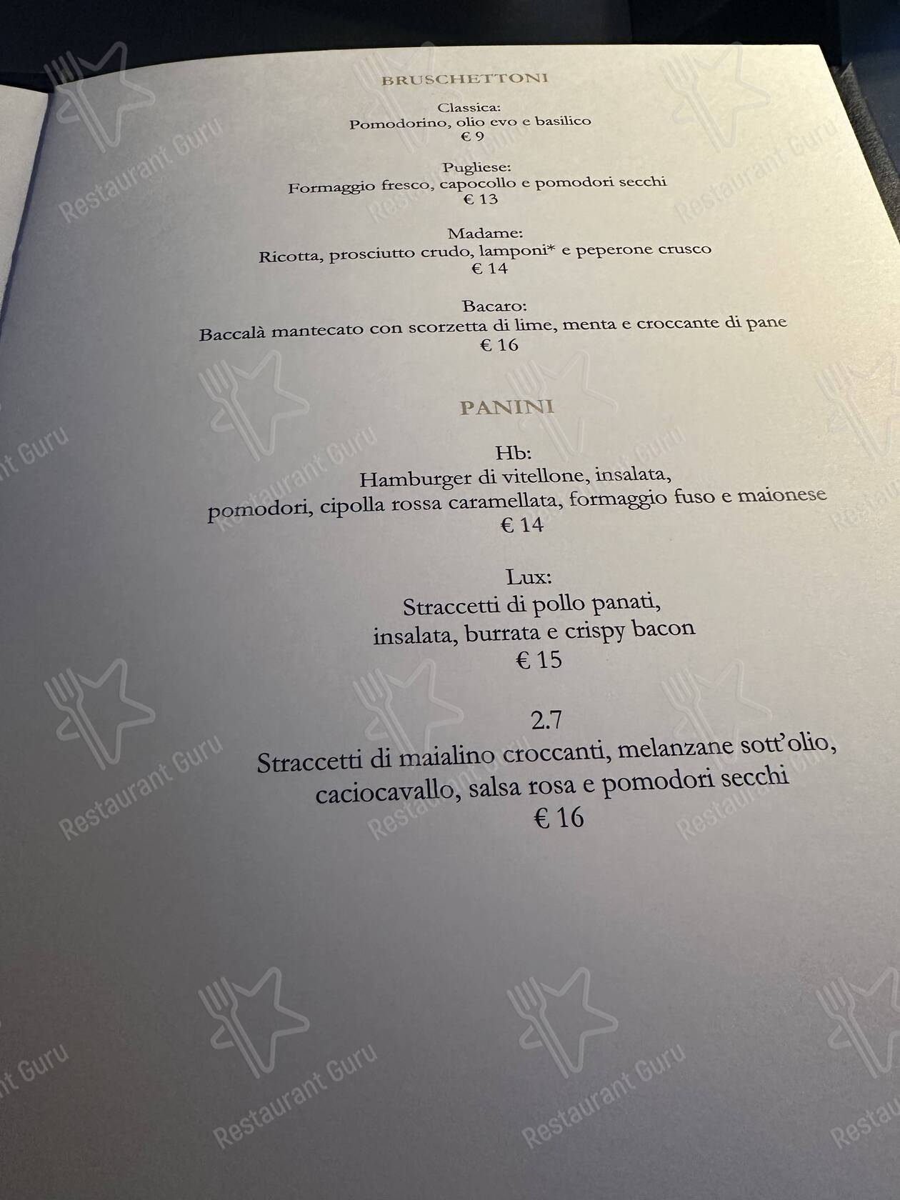 Menu per Madame Giulia ristorante