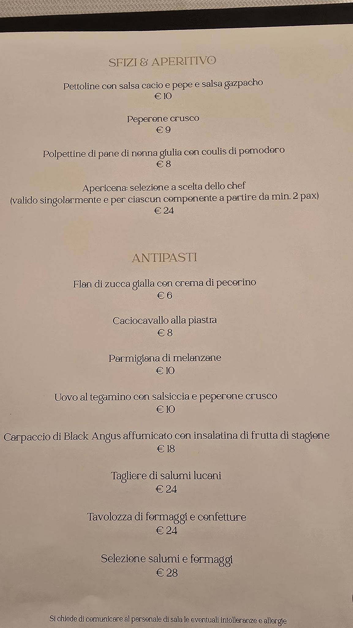 Menu di Madame Giulia 