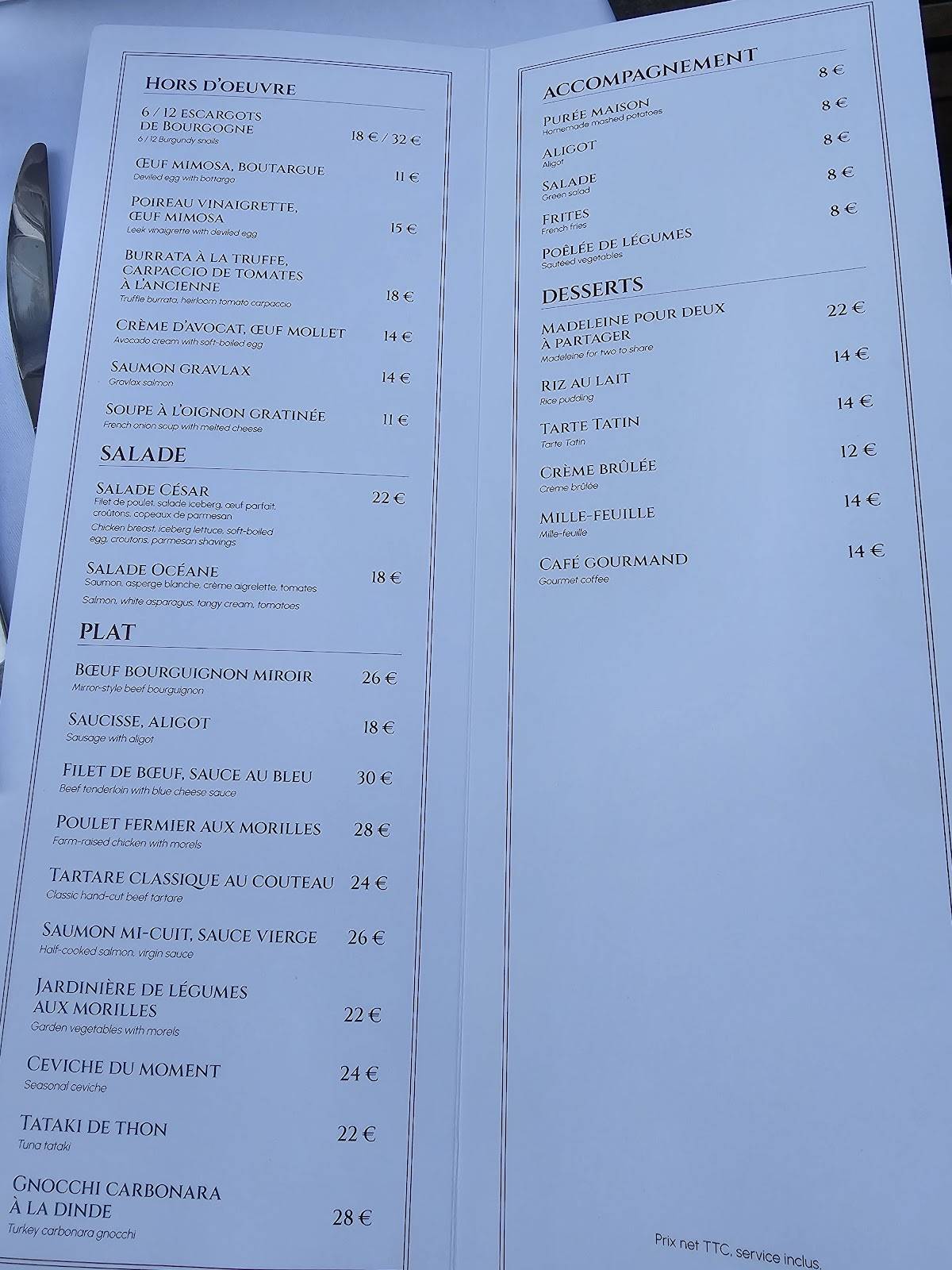 Menu de Madie