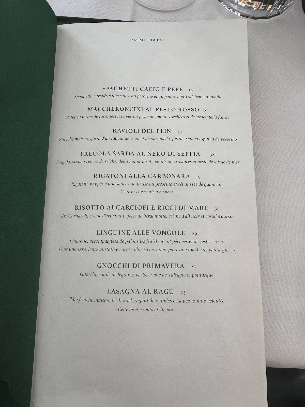 Menu de Madonna
