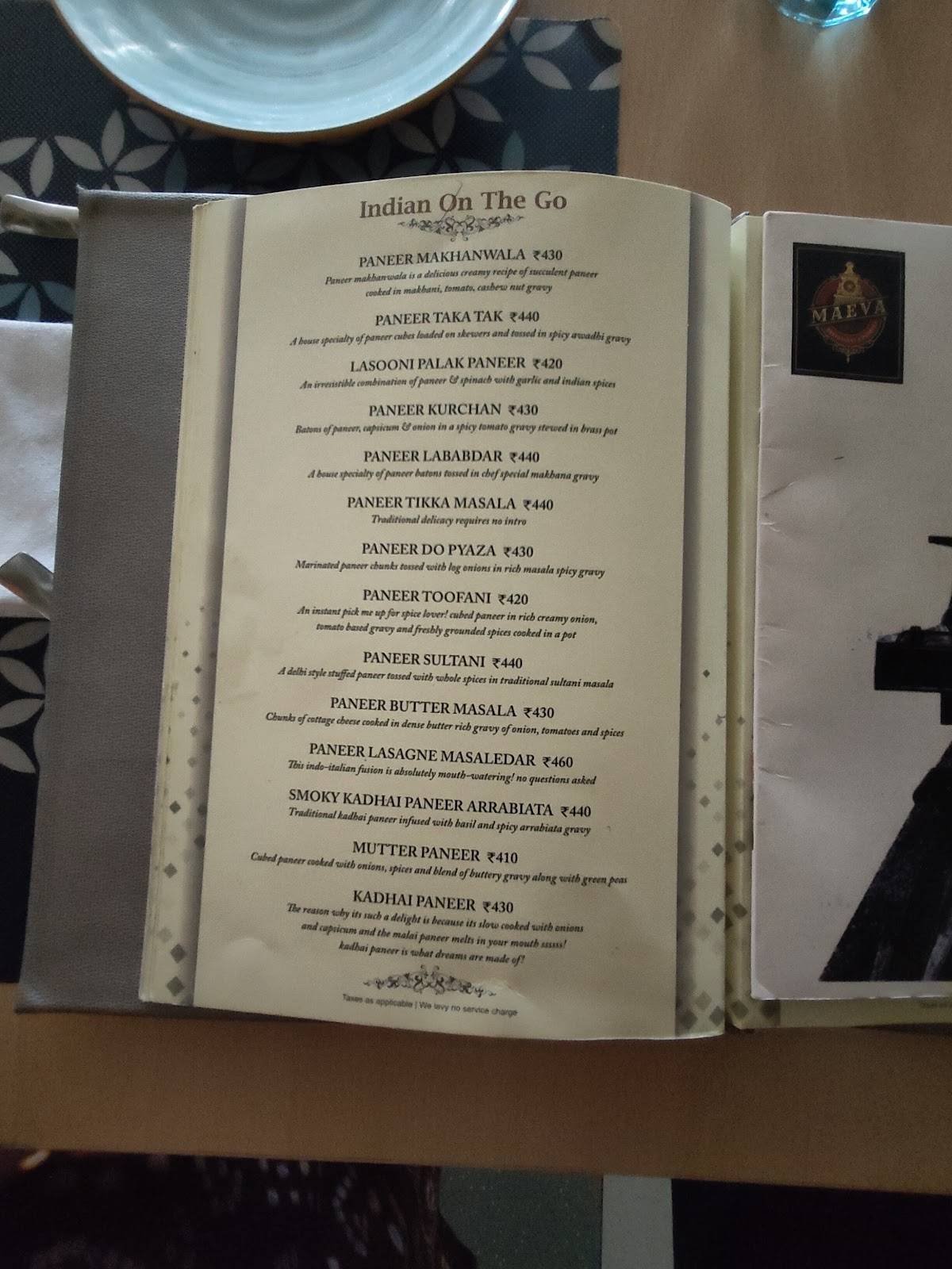 Maeva Restaurant & Banquet menu