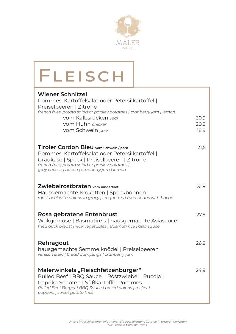 Menu de Malerwinkel Rattenberg