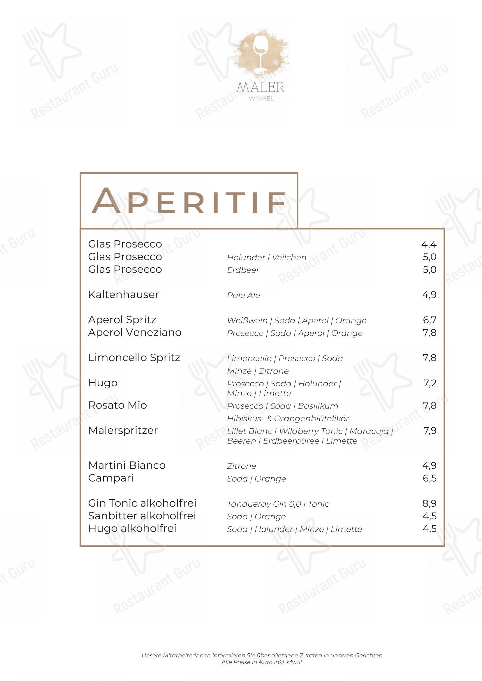 Menu pour Malerwinkel Rattenberg - Menu