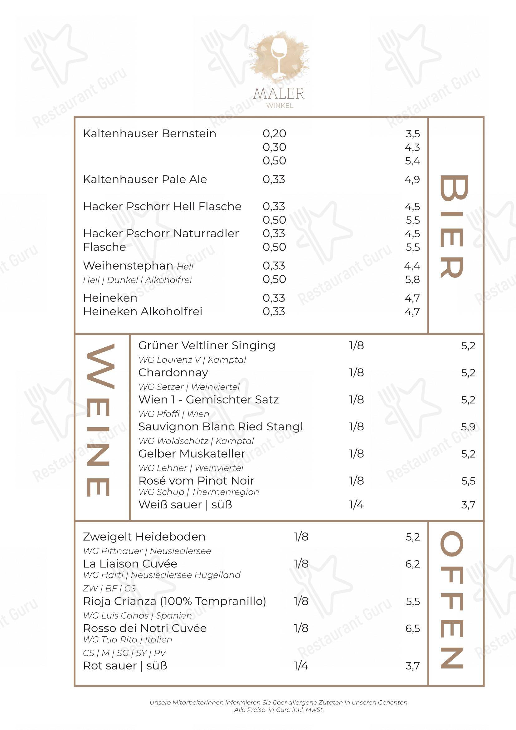 Menu pour Malerwinkel Rattenberg dans Rattenberg
