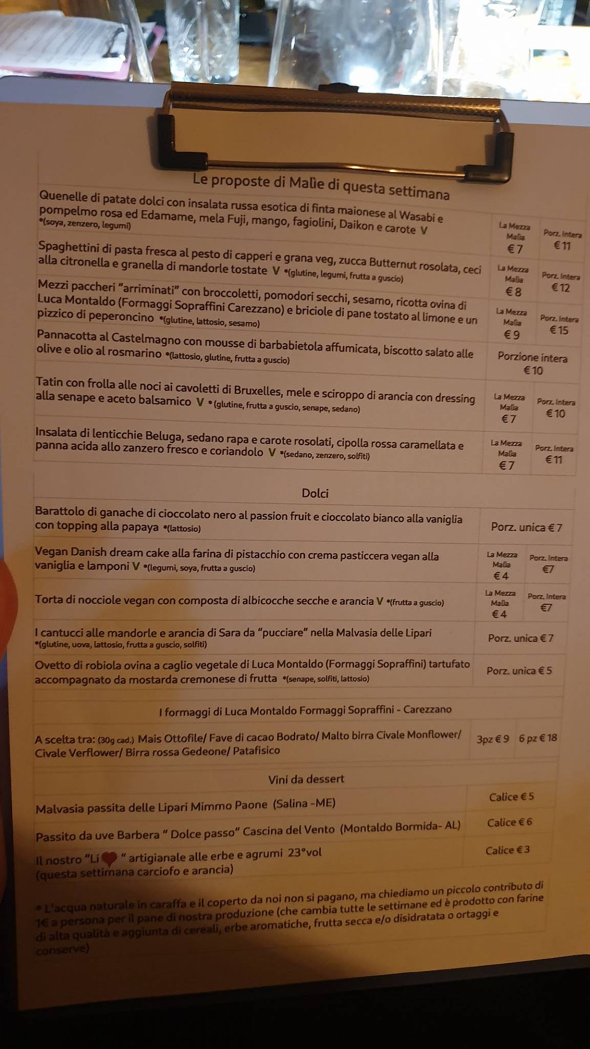 Menu di Malíe incantesimi gustativi 