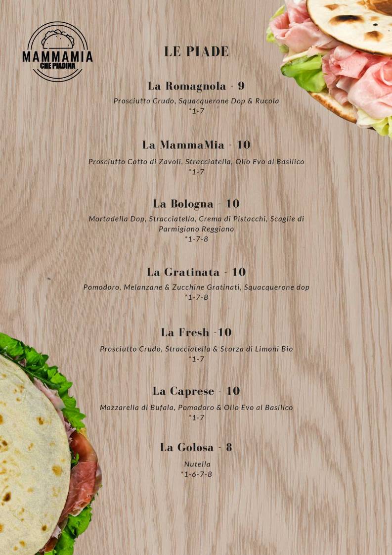 Menu di Mammamia Riccione 
