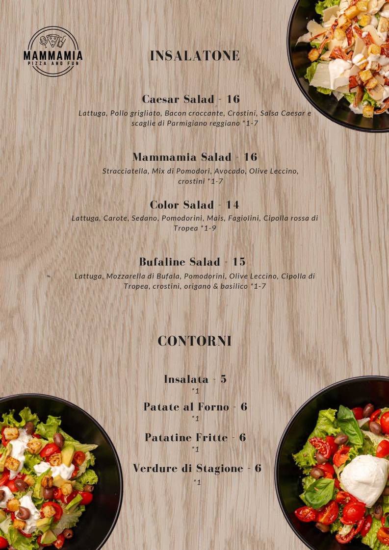 Menu di Mammamia Riccione 