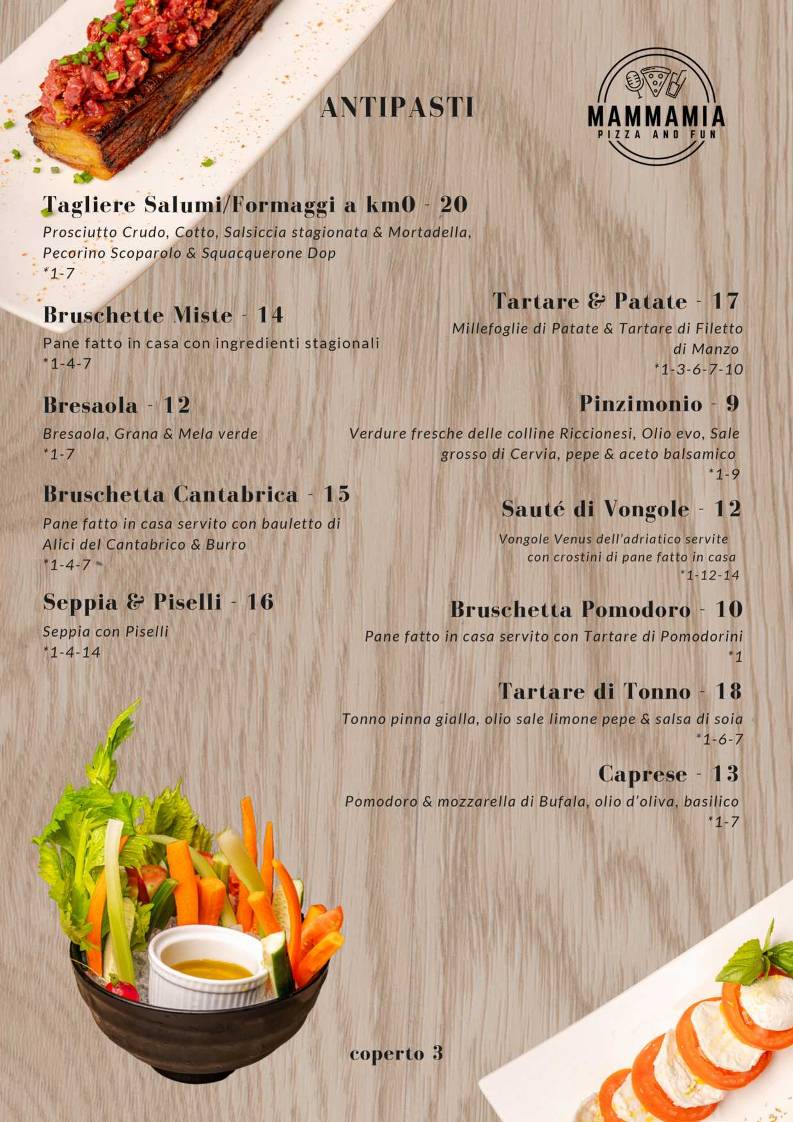 Menu di Mammamia Riccione 