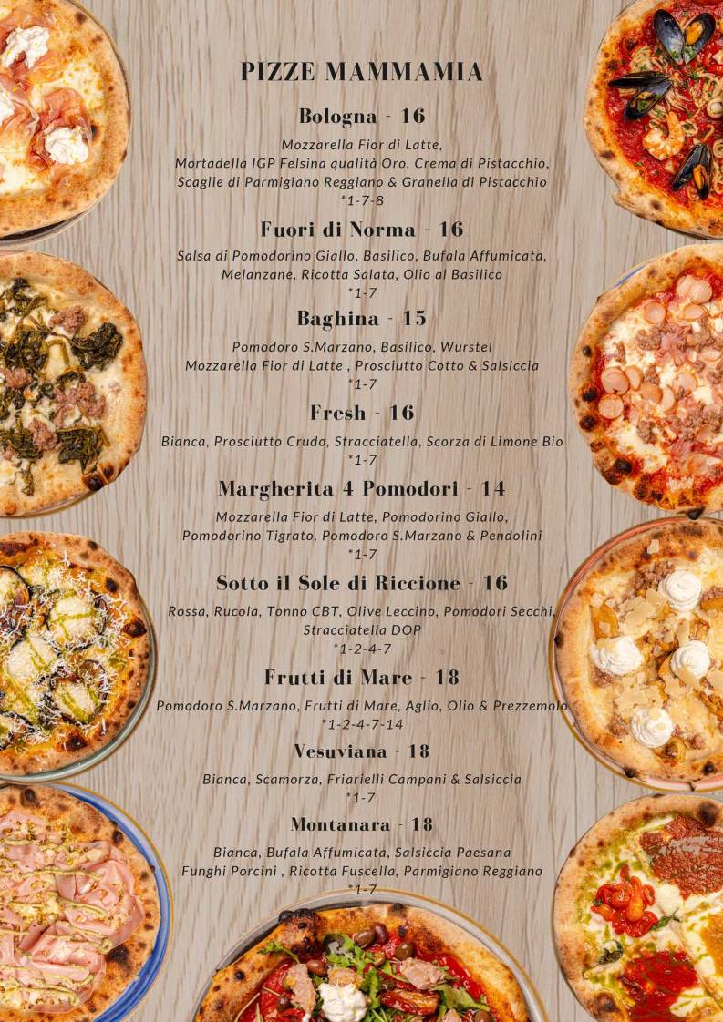 Menu di Mammamia Riccione 