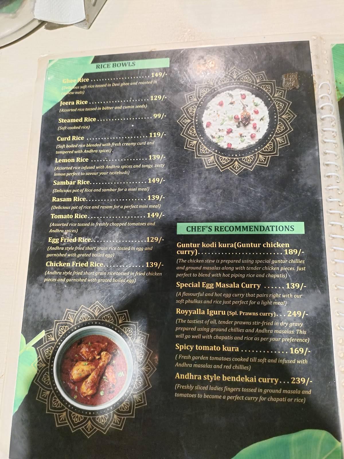 Mana Andhra ruchullu- Authentic Telugu food menu