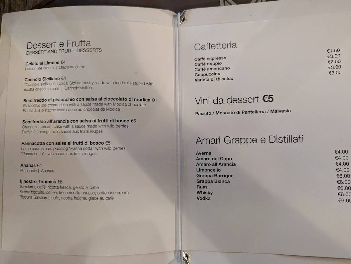 Menu di Mandralisca Sedici Sicilian Bistrot 