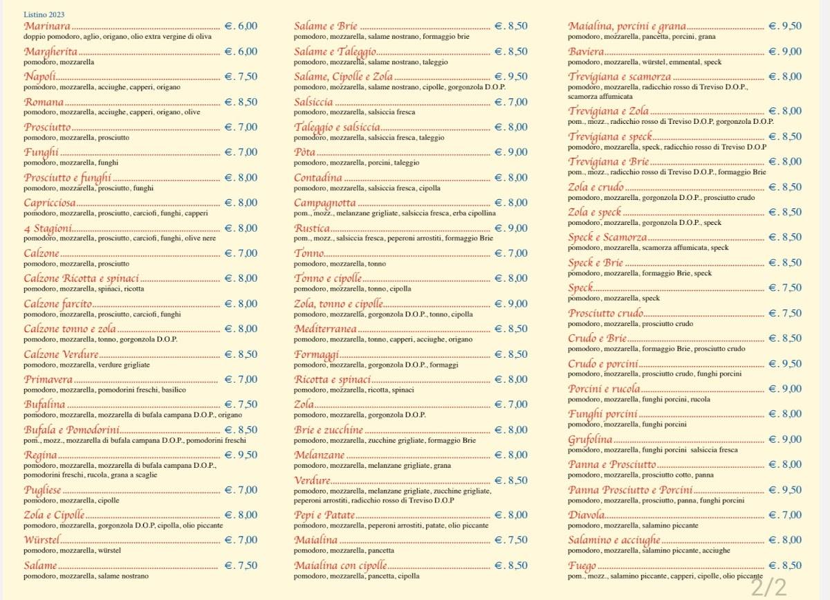 Menu di Mangiafuoco pizzeria 