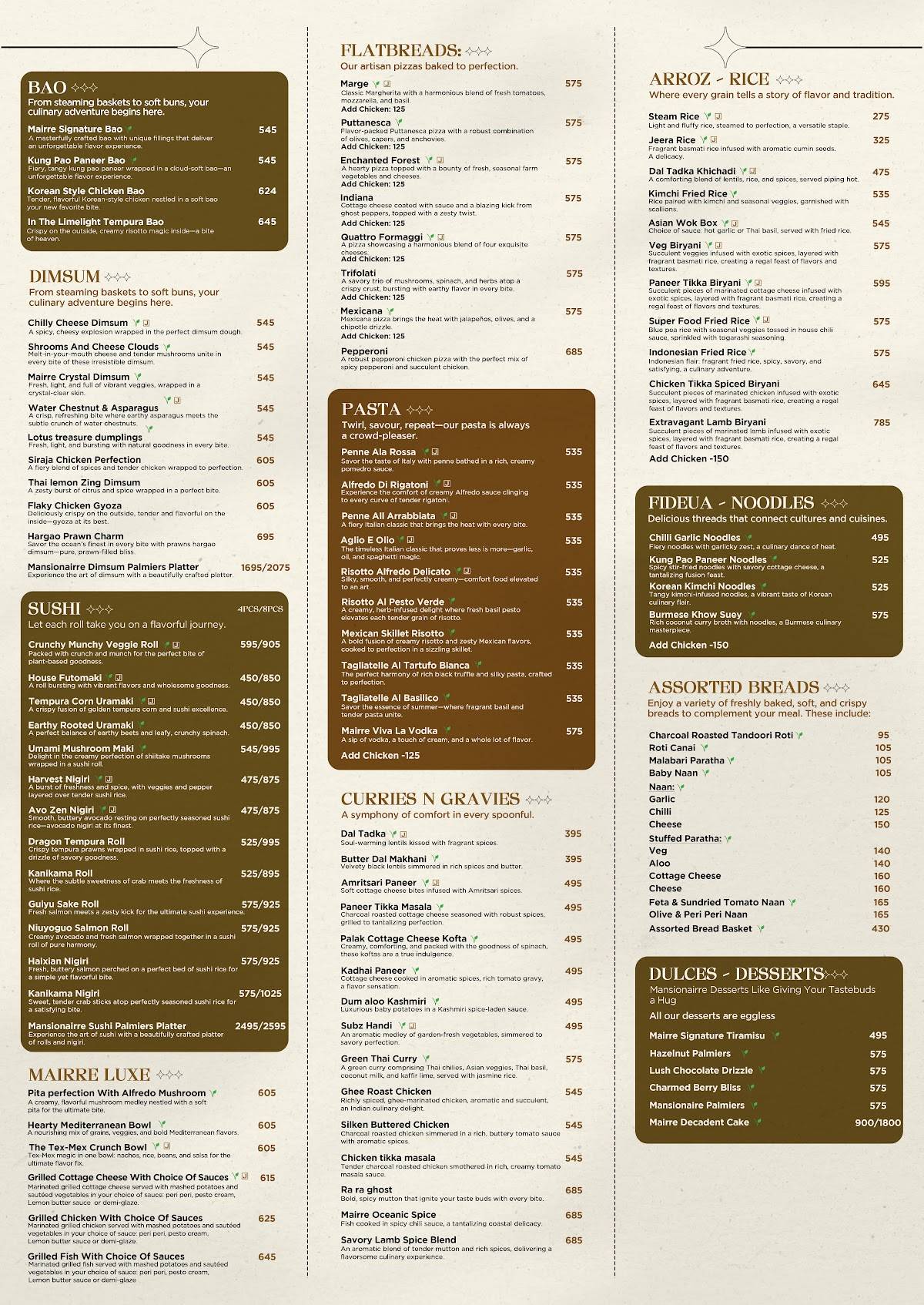 Mansionairre By The Roof menu