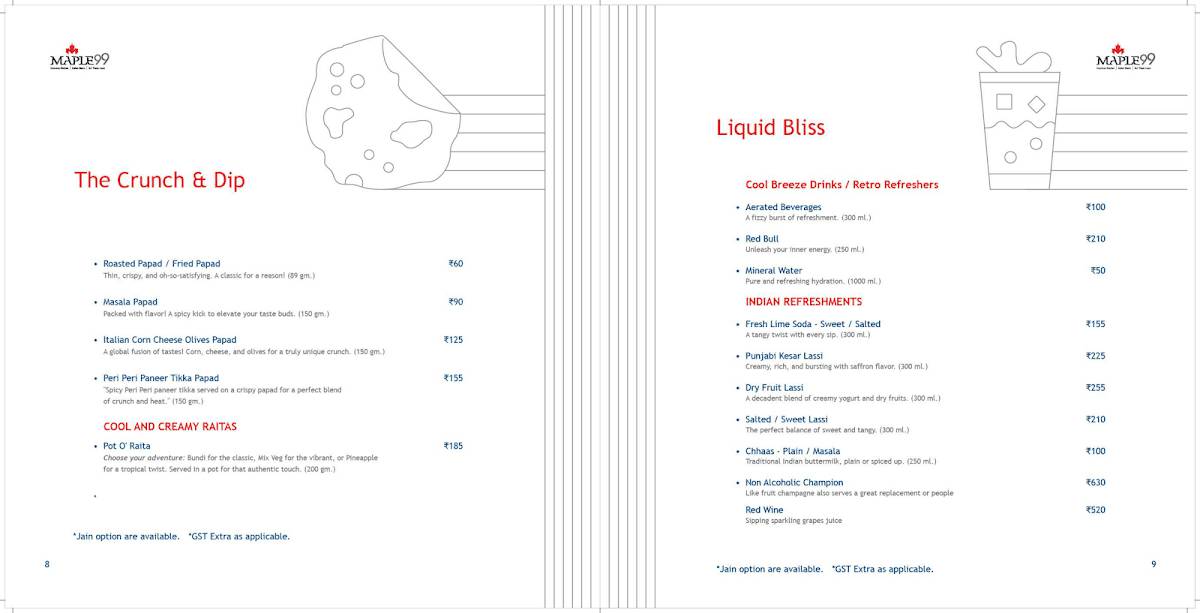 Maple 99 menu