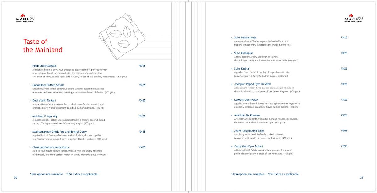 Maple 99 menu