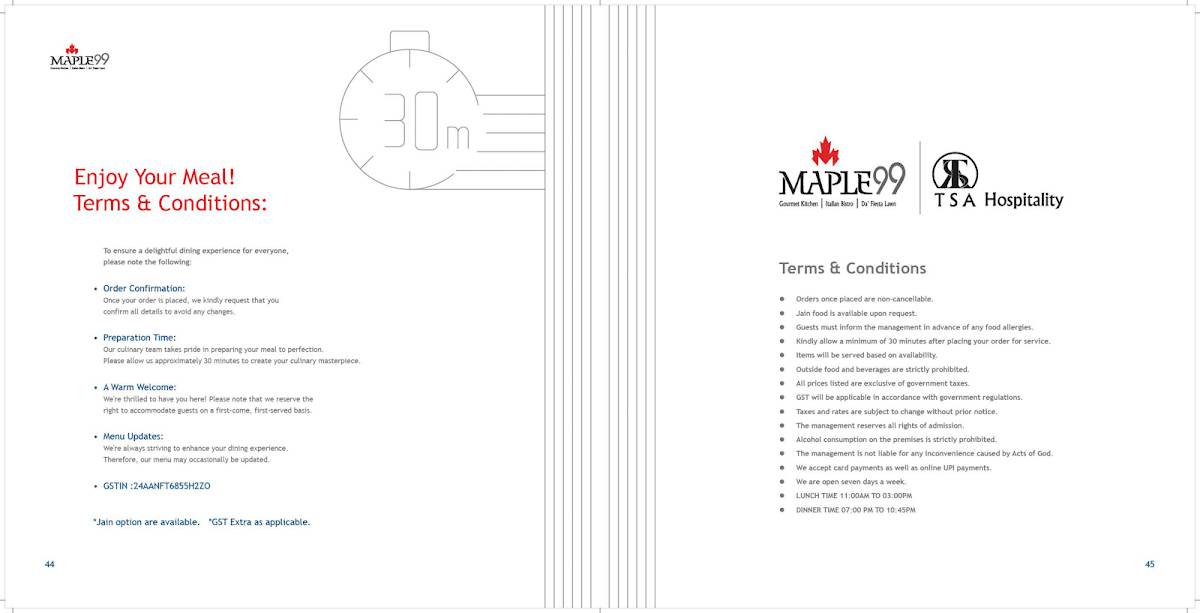 Maple 99 menu