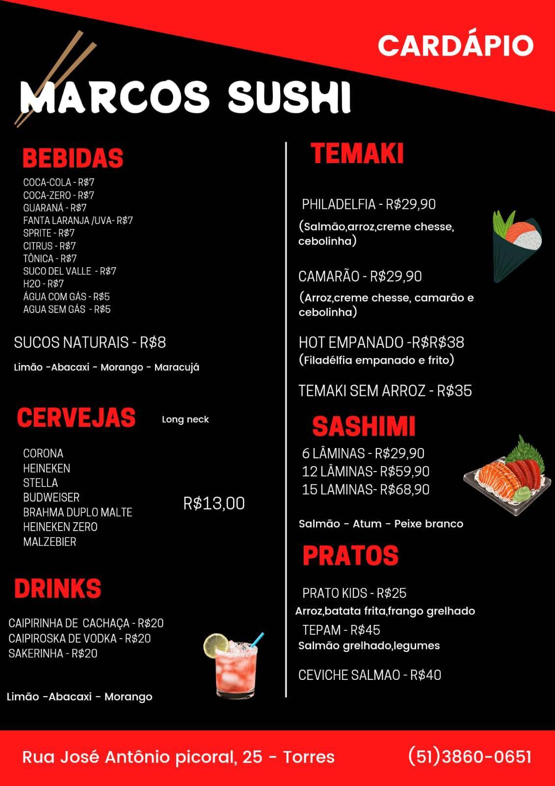 Marcos Sushi cardápio
