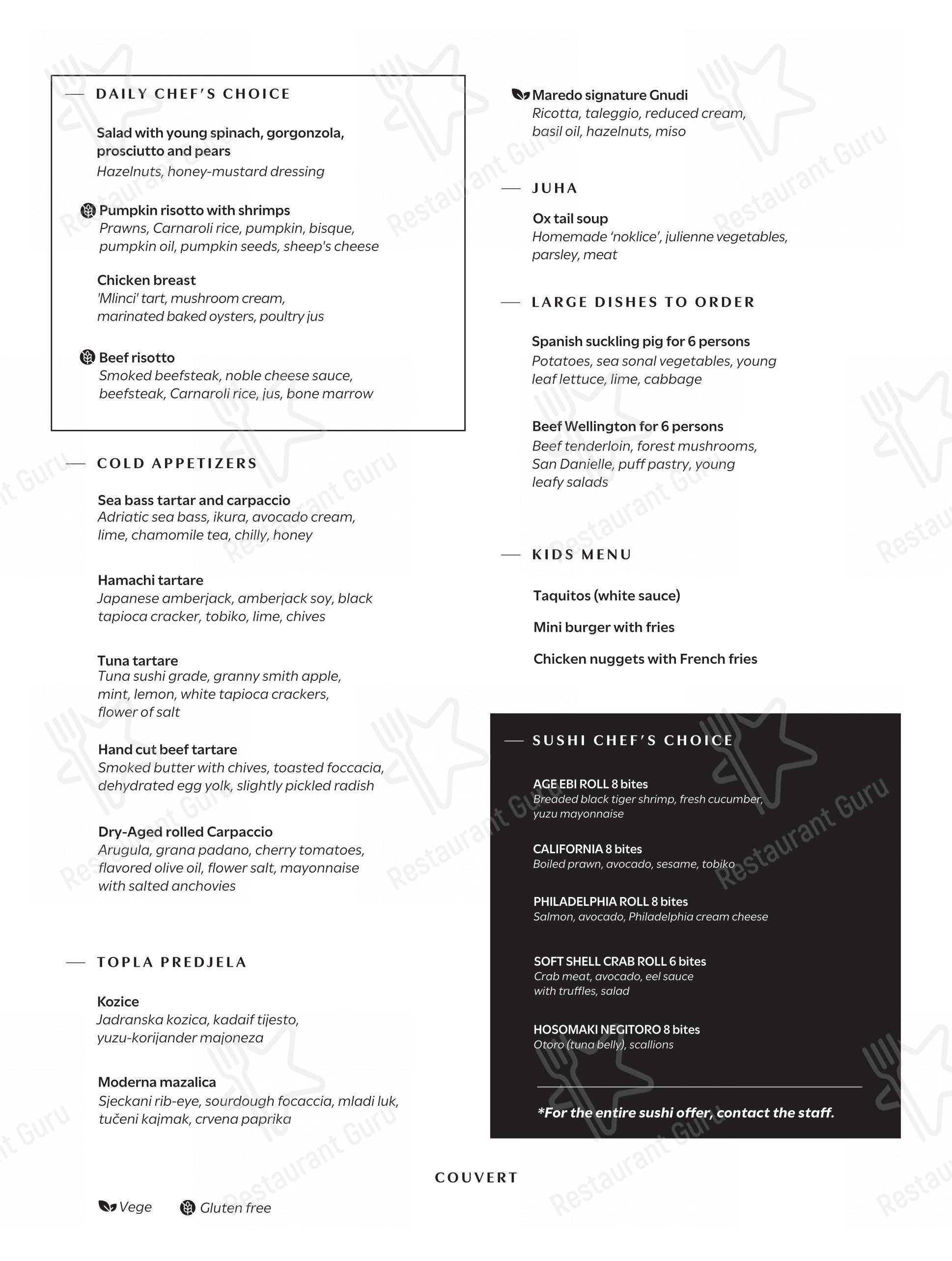 Menu di Maredo grill - Menu bar
