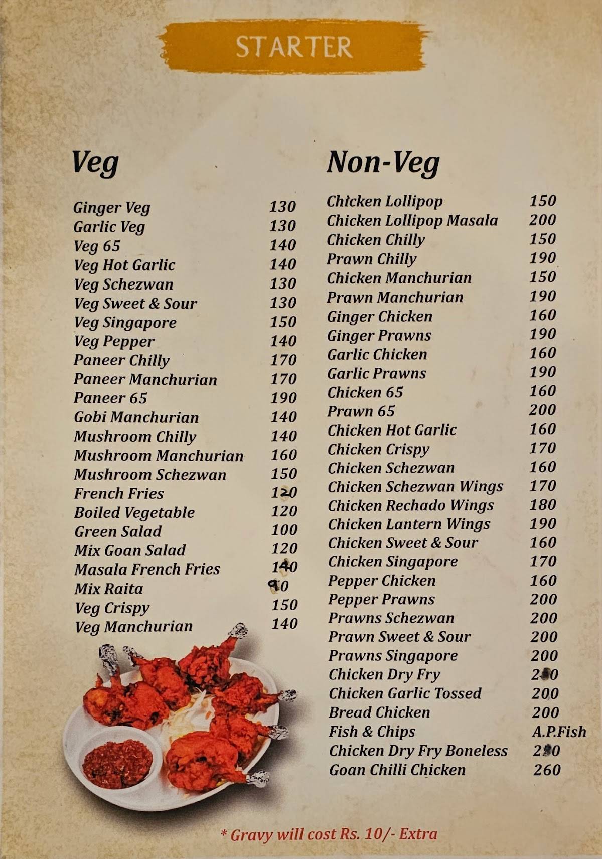 Red Lantern Restaurant Serves Chinese, Goan Fish Thali, Indian, Tandoori in Colva menu