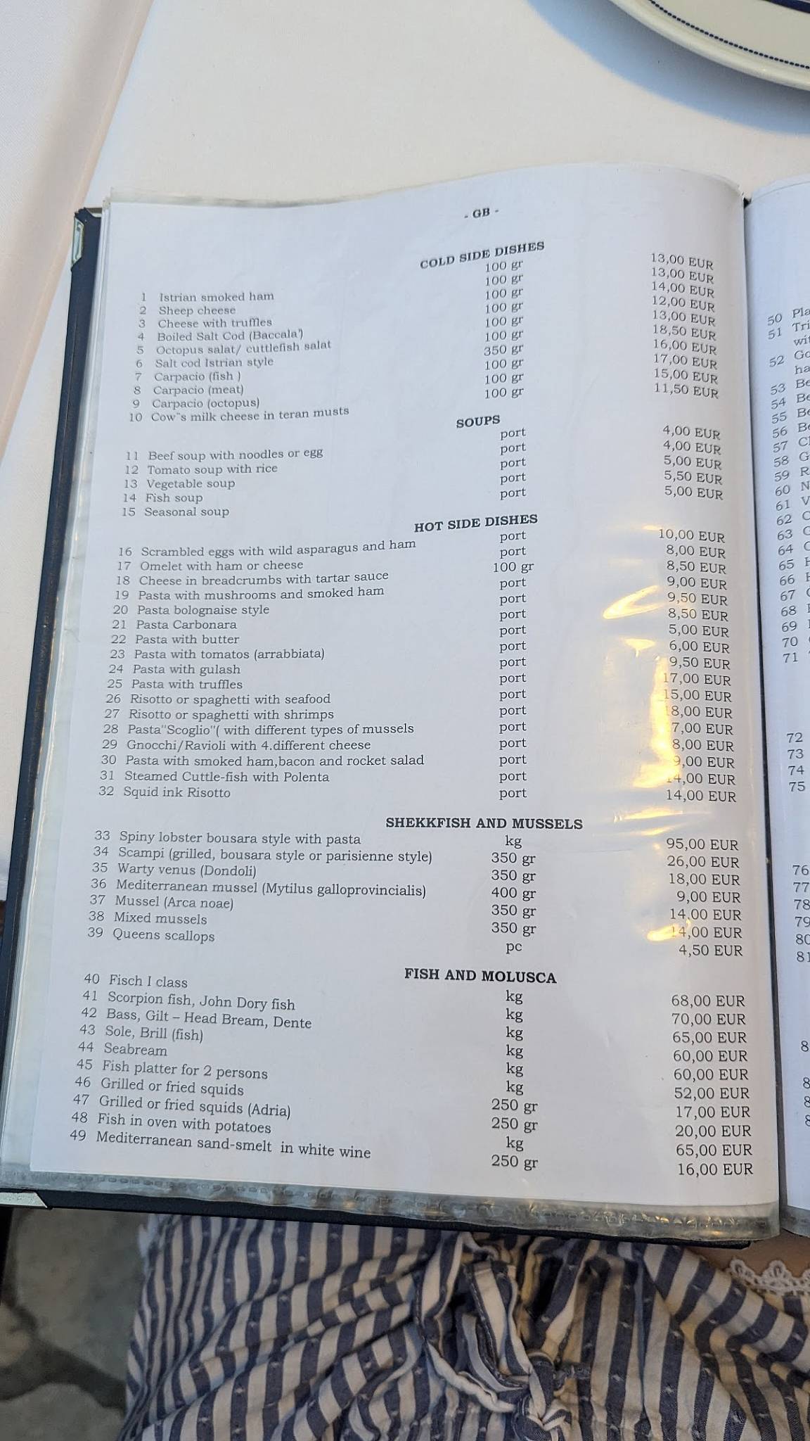 Menu de Marina Restaurant