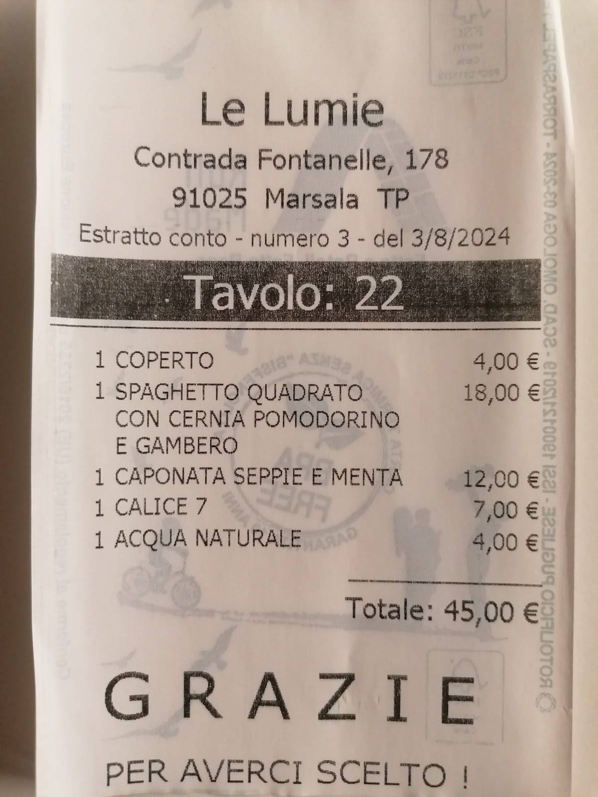 Menu di Le Lumie Ristorante 