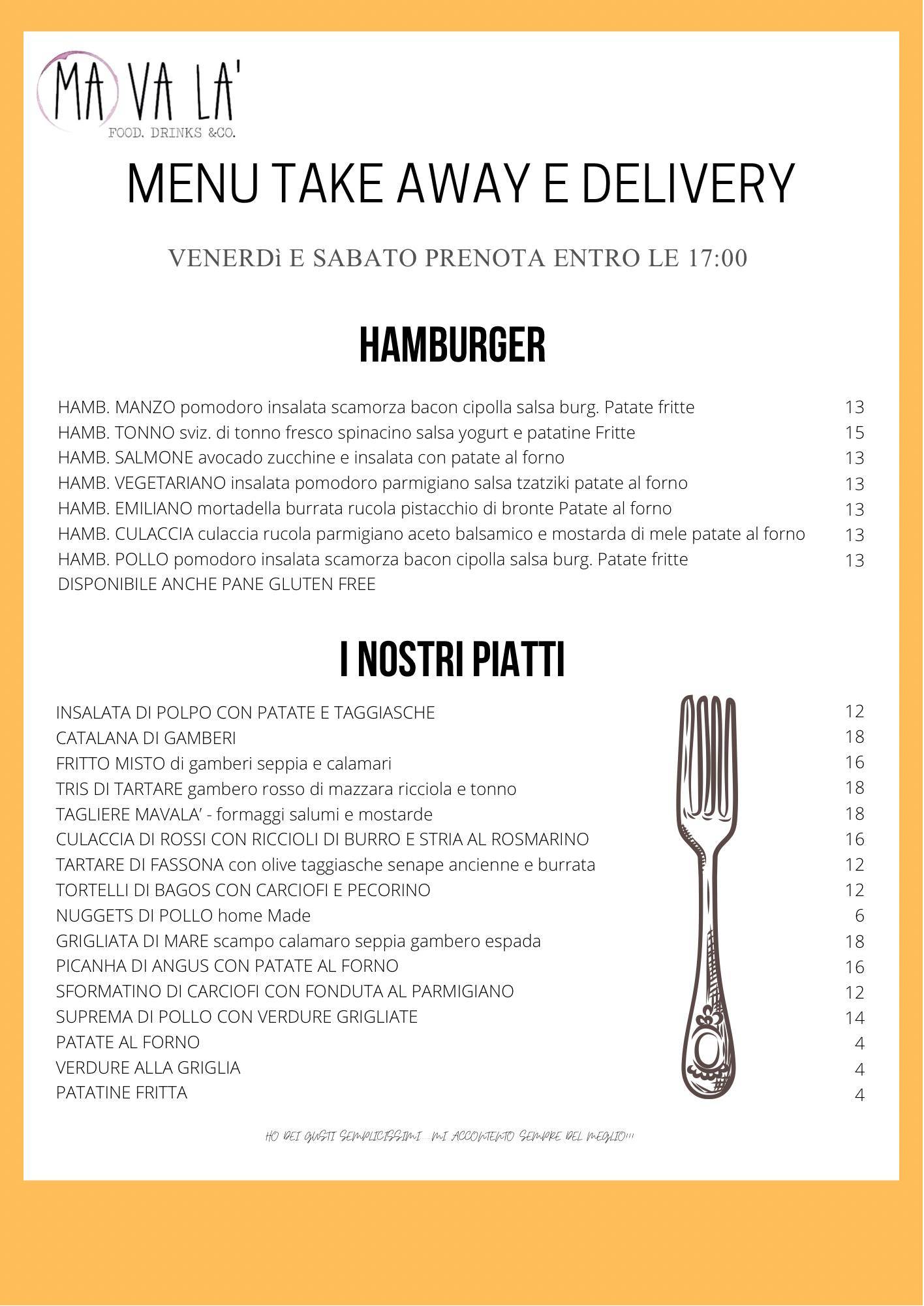 Menu di Mavalà 