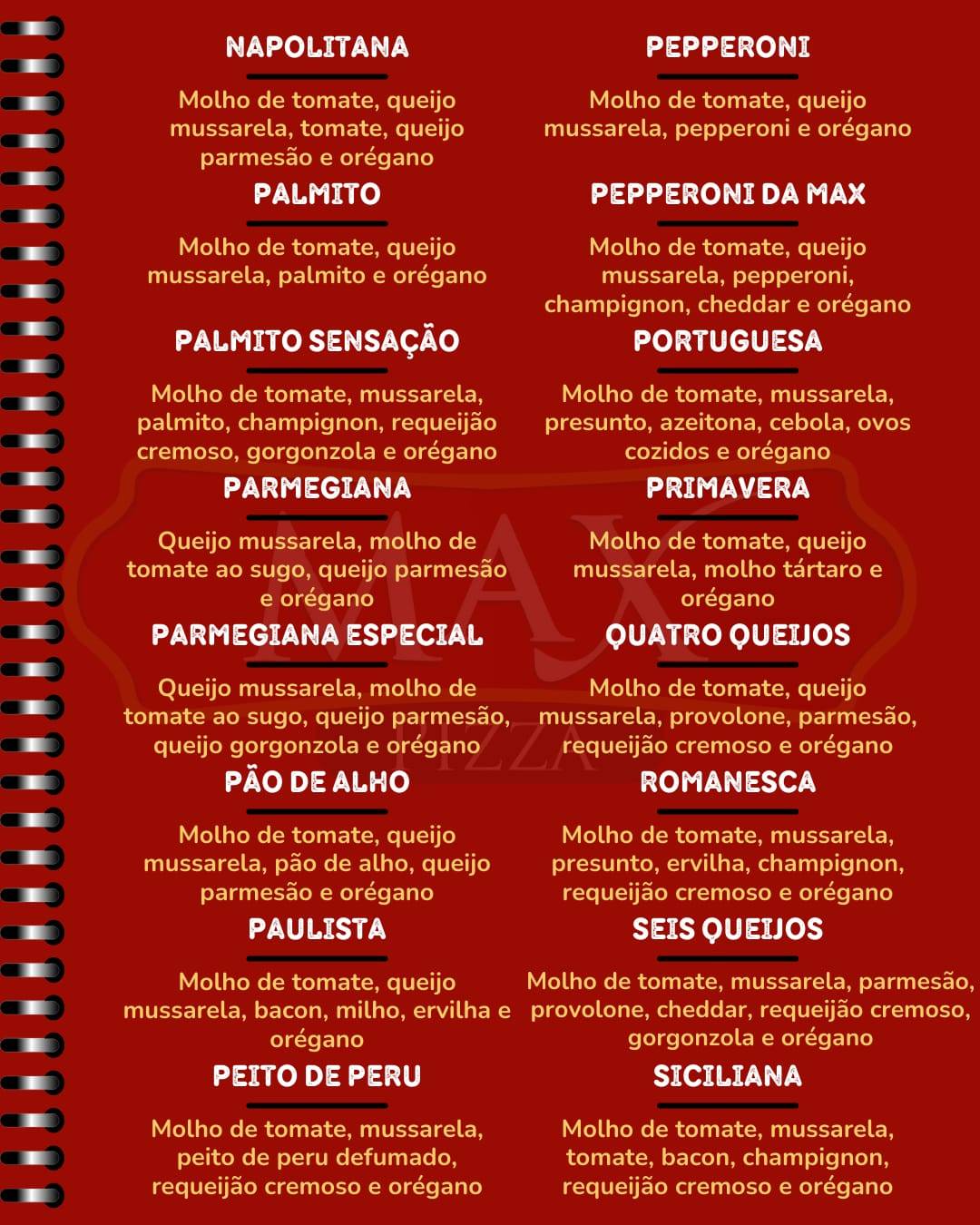 Max Pizza cardápio
