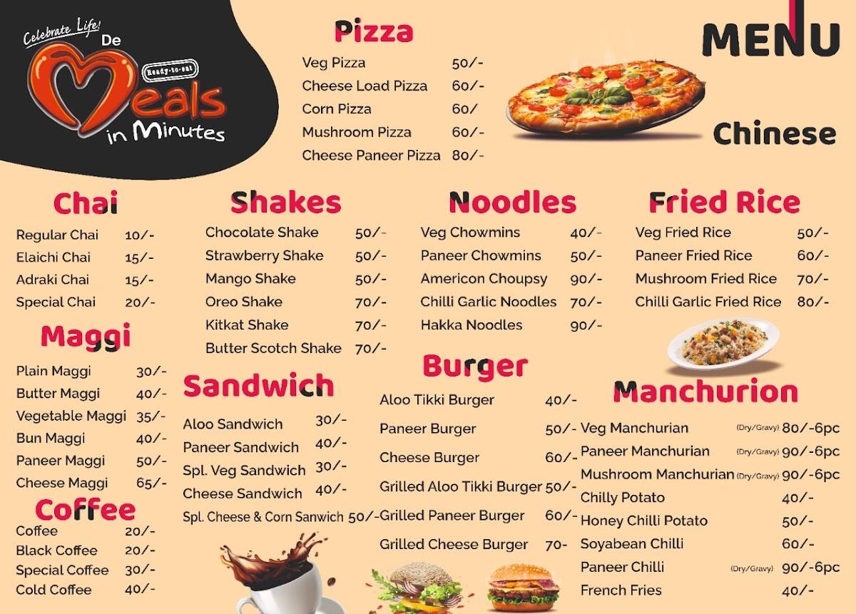 Meals In Minutes menu