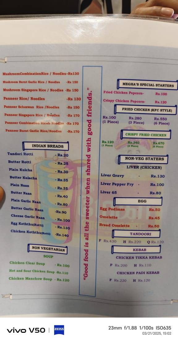 Megha Restaurant menu