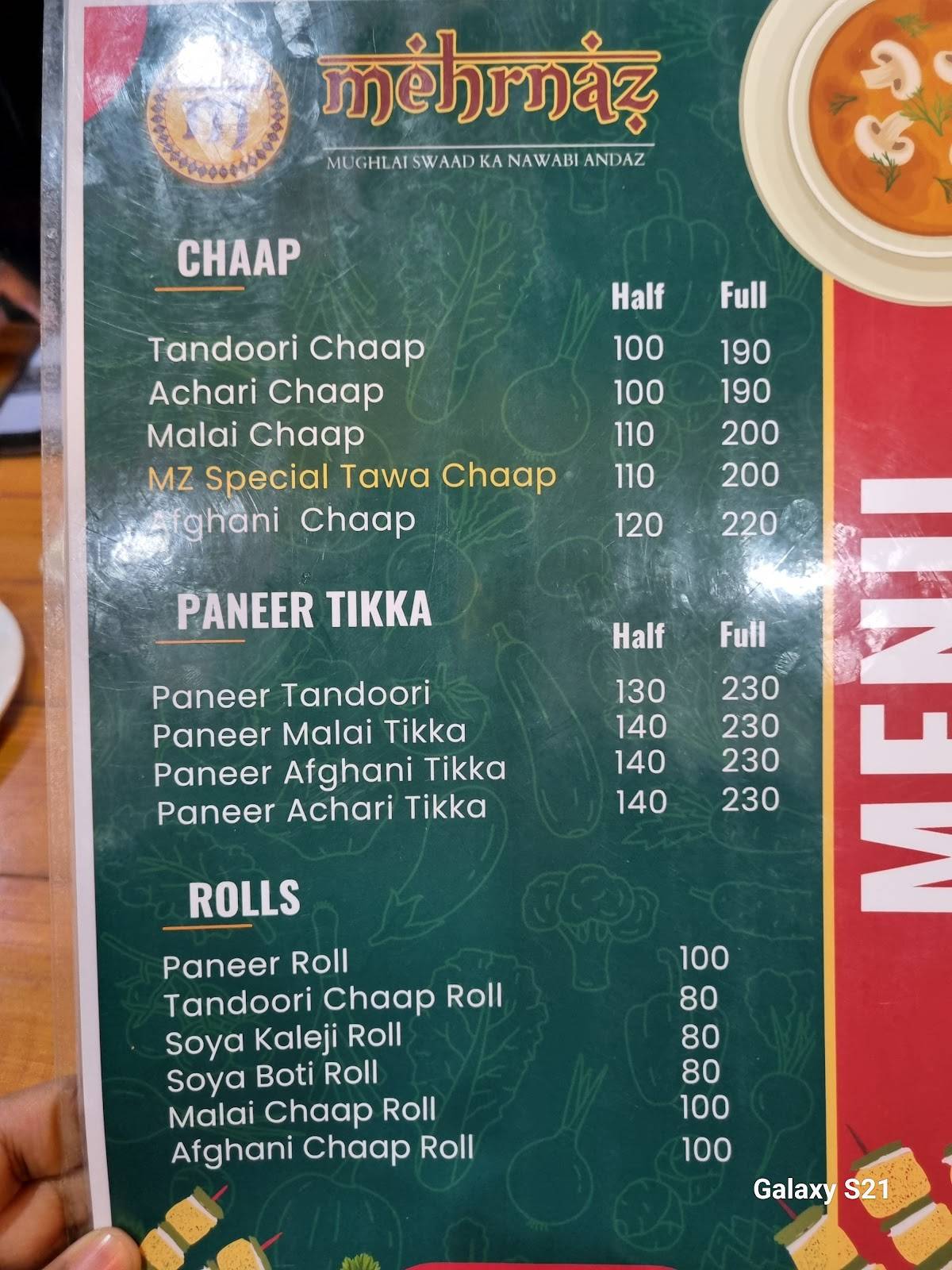 Tandoori Biryani menu